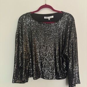 Cupcakes and Cashmere Sequin Blouse Black Silver NWT Size M